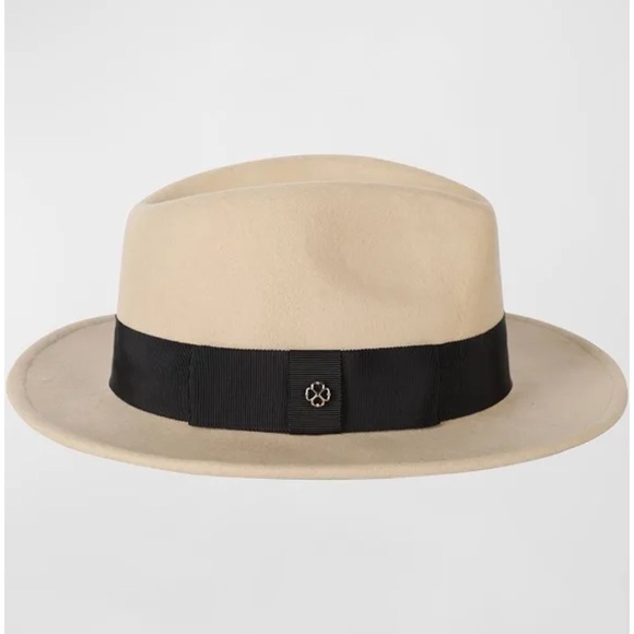 Kate Spade Beige Wool Fedora Hat Black Logo Bow Band One Size main image 10